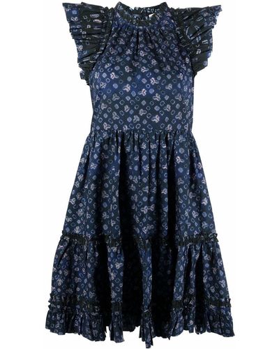 Ulla Johnson Geometric-print Tiered Dress - Blue