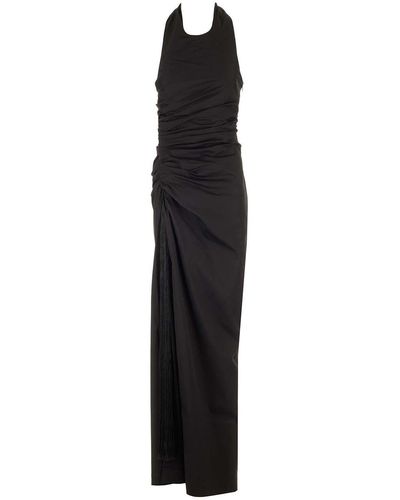 Ferragamo Long Dress With Drapes And Tassel - Black