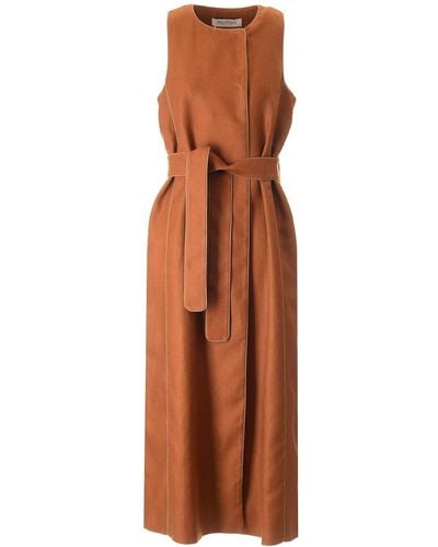 Max Mara Long Linen Vest With Piping - Brown