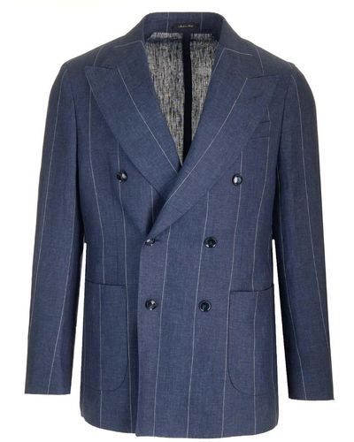 Al Duca d'Aosta Linen Double-breasted Jacket - Blue