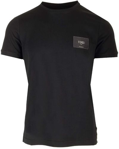 Fendi T-shirt With Leather Logo Patch - Black
