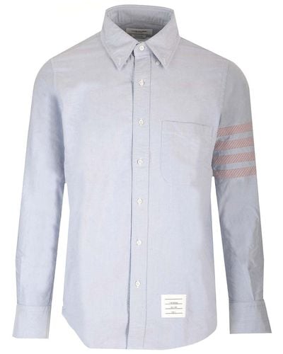 Thom Browne Light Button-Down Shirt With 4 Bars - Blue