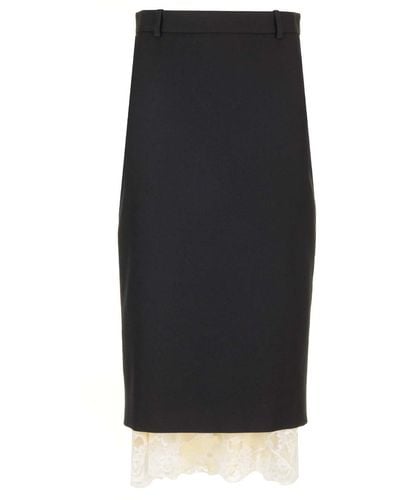 Balenciaga Midi Skirt With Lace Hem - Black
