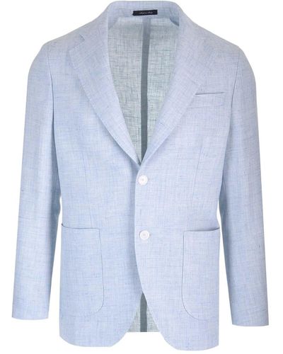 Al Duca d'Aosta Linen And Wool Canvas Blazer - Blue