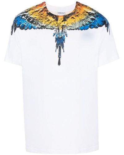 Marcelo Burlon White T-shirt With Wings Printed - Blue