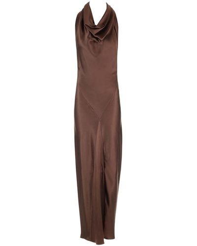 Loewe Long Scarf Dress In Silk Satin - Brown
