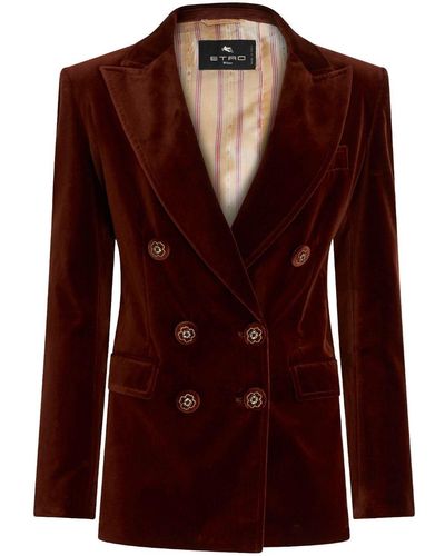 Etro Cotton Double-breasted Blazer Jacket - Red