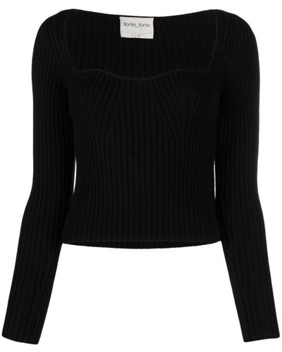 Forte Forte Stretch Wool Bustier Sweater - Black