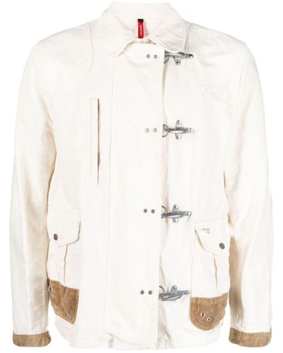 Fay 4-hook Jacket In Linen And Cotton - Natural