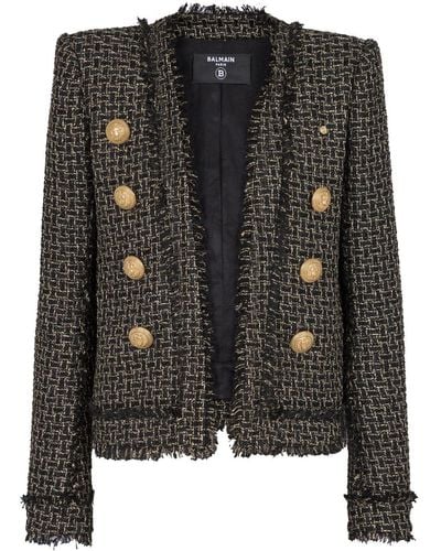 Balmain Button-embellished Metallic Tweed Jacket - Black