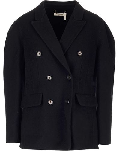 Chloé Short Wool And Cashmere Coat - Blue