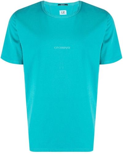 C.P. Company Turquoise T-shirt With Front Logo - Blue