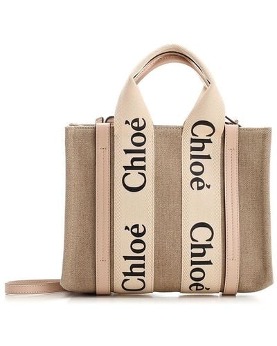 Chloé Mini "woody" Tote Bag - Natural