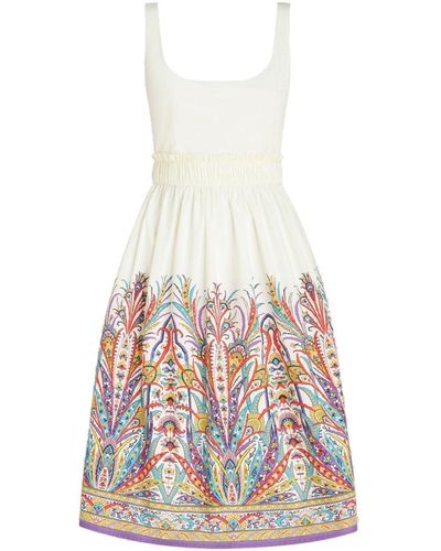 Etro Knee-length Dress With Multicolored Print - White