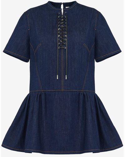 Alexander McQueen Blue Lace Detail Mini Dress