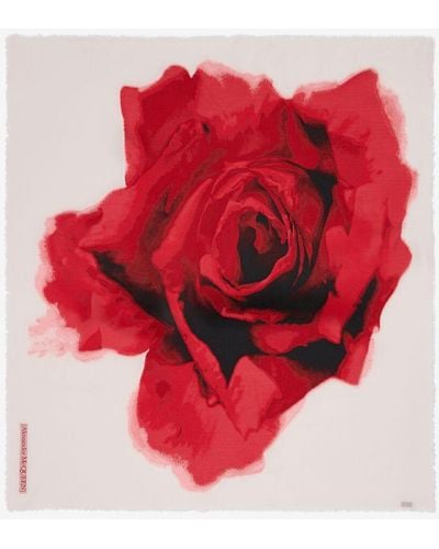 Alexander McQueen White Bleeding Rose Shawl - Red