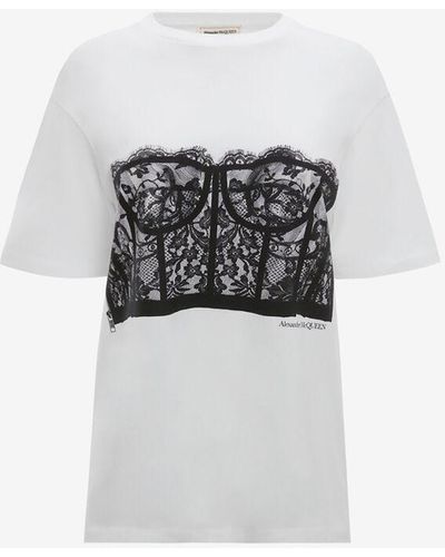 Alexander McQueen T-shirt à corset en dentelle - Blanc