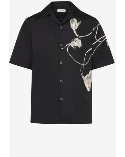 Alexander McQueen Hawaii-hemd mit pressed flower-motiv - Schwarz