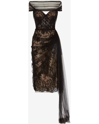 Alexander McQueen Lace Corset Evening Dress - Black