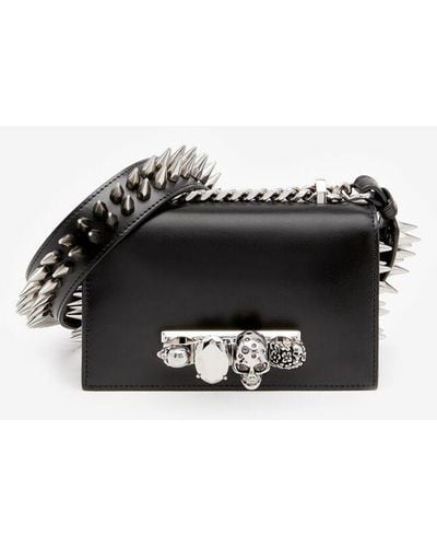 Alexander McQueen Leather Studded Jeweled Satchel Bag - Black