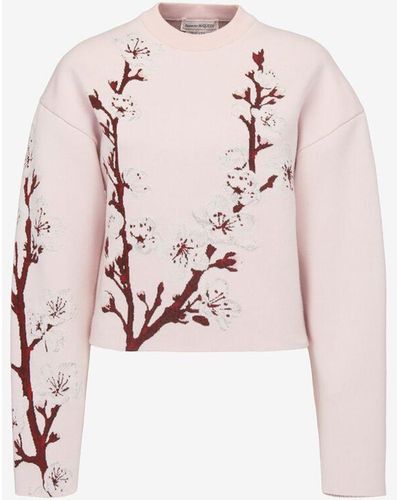 Alexander McQueen Pink Blossom Cocoon Sleeve Sweater