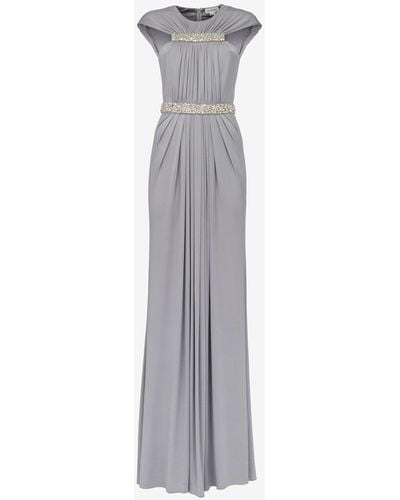 Alexander McQueen Silver Gathered Cape Evening Dress - Gray