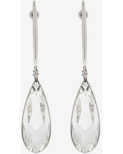 Alexander McQueen Silver Jeweled Stick Earrings - White