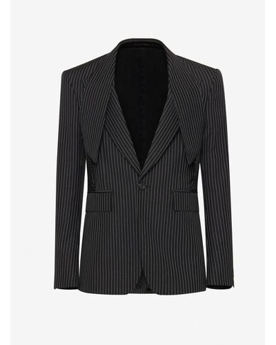 Alexander McQueen Wool-mohair Pinstripe Lapel-detail Tailored Jacket - Black