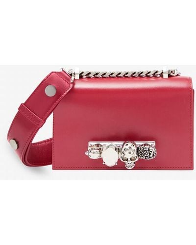 Alexander McQueen Leather Jeweled Satchel Bag - Red