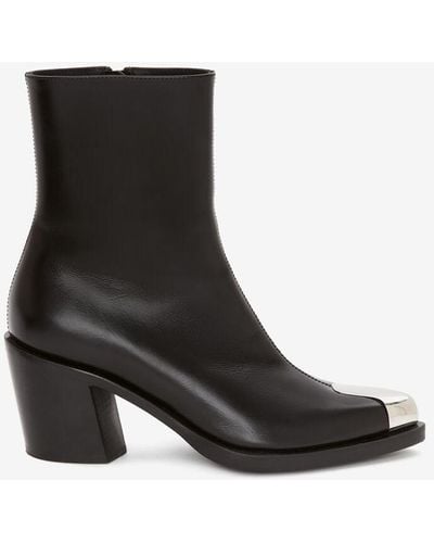 Alexander McQueen Toe-cap Leather Heeled Ankle Boots - Black