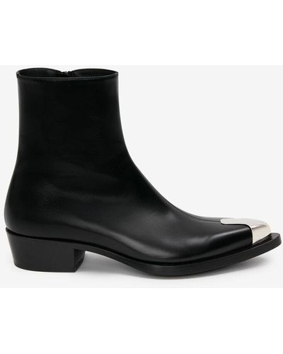 Alexander McQueen Metal Toecap Ankle Boots Black