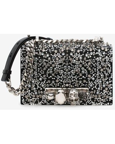 Alexander McQueen Borsa mini jewelled satchel - Grigio