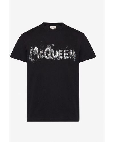 Alexander McQueen T-Shirt aus Baumwoll-Jersey mit Logoprint - Schwarz