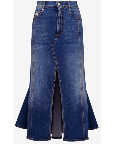 Alexander McQueen Denim Midi Skirt - Blue