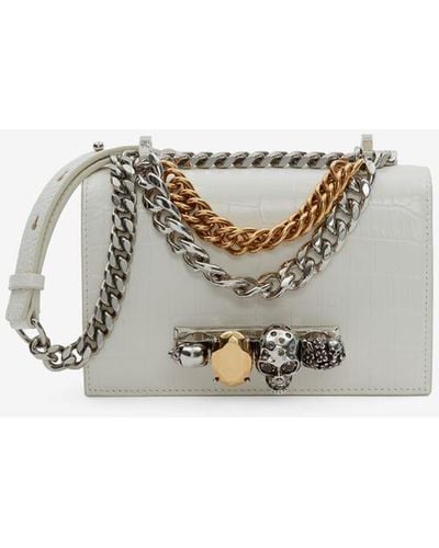 Alexander McQueen White Mini Jeweled Satchel With Chain