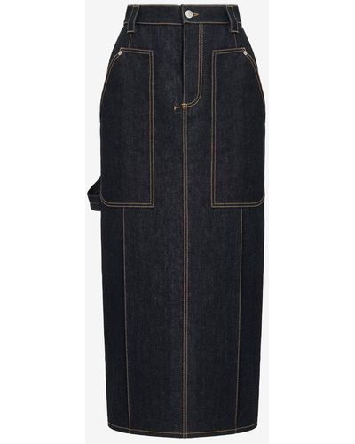 Alexander McQueen Denim Midi Skirt - Black