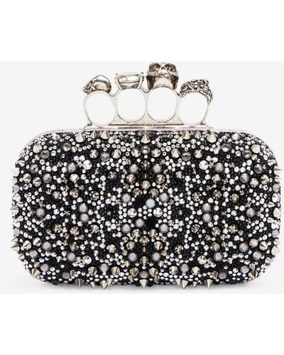 Alexander McQueen Black And Silver Jeweled Clutch - White