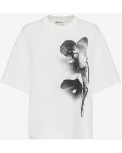 Alexander McQueen T-shirt oversize photographic orchid - Bianco