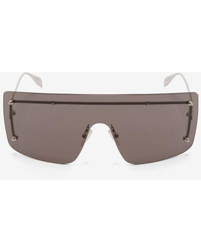 Alexander McQueen Unisex Black Spike Studs Mask Sunglasses - Gray
