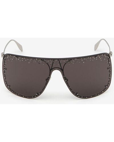 Alexander McQueen Unisex Silver Jeweled Skull Mask Sunglasses - Gray