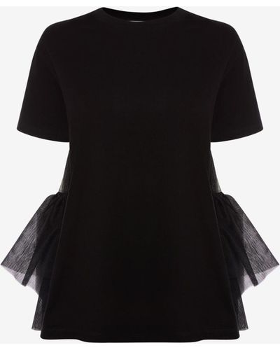 Alexander McQueen Cotton Jersey Tulle T-shirt - Black