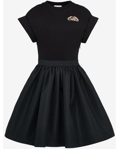 Alexander McQueen Mini-robe En Jersey De Coton Et En Taffetas Froncé À Cristaux - Noir