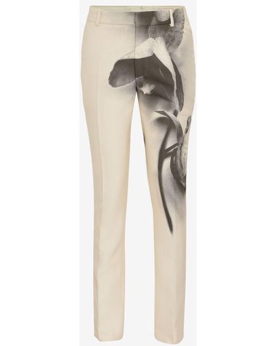 Alexander McQueen Floral Print Tailored Trousers - Natural