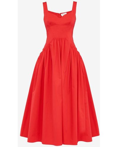 Alexander McQueen Abito midi con scollo a cuore - Rosso