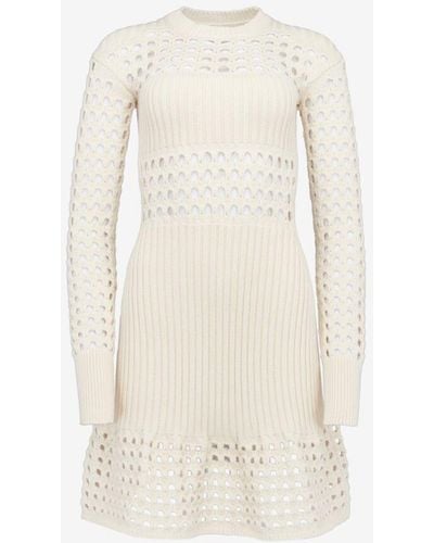 Alexander McQueen White Knitted Mesh Mini Dress - Natural