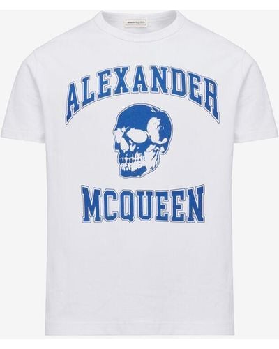 Alexander McQueen Varsity t-shirt in bianco - Blu