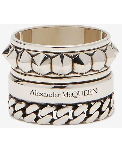 Alexander McQueen Silver Punk Multi-layered Ring - Metallic