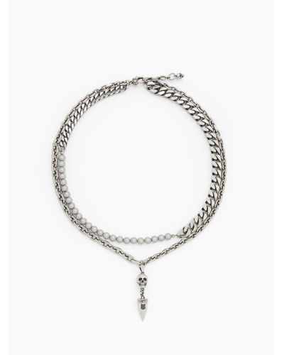 Alexander McQueen Silver Pearl And Skull Stud Necklace - Metallic