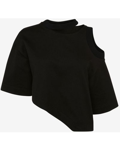 Alexander McQueen Asymmetric Cropped T-shirt - Black