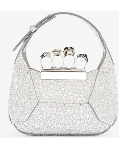 Alexander McQueen Silver The Jeweled Hobo Mini Bag - White